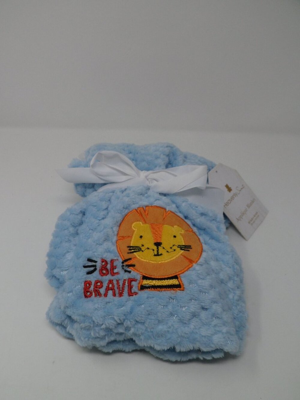Blue Heavenly Sent Applique Baby Blanket with Lion "Be Brave"